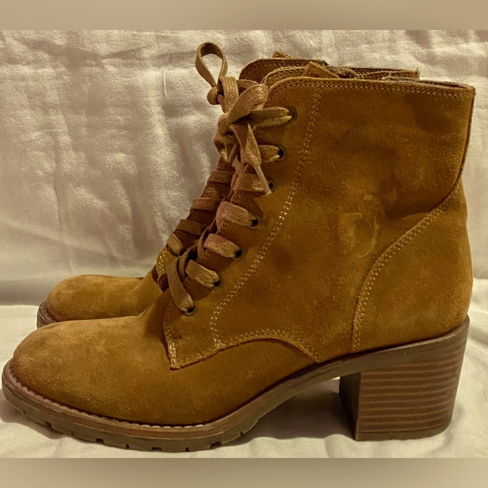 Bjorndal Sasha Ankle Boot Block Heel Brown Suede Leather Chunky Heel Women Sz 8